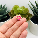 Pink Flower with Rhinestone, 16x12.5mm