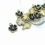 Black Flower with Rhinestone, 16x12.5mm