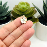 White Flower with Rhinestone, 16x12.5mm