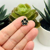 Black Flower with Rhinestone, 16x12.5mm
