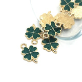 Dark Green Clover Charms, 19x12mm