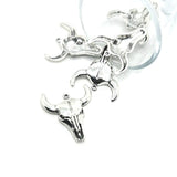 Silver Steer Cattle Skull Pendant Charms, 32x28mm