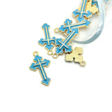 Light Blue Enamel Cross Charms, 25x14mm