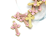 Pink Enamel Cross Charms, 25x14mm