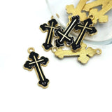 Black Enamel Cross Charms, 25x14mm