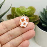 White Flowered Easter Egg Charms, 22x14mm