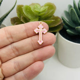 Pink Enamel Cross Charms, 25x14mm