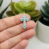 Light Blue Enamel Cross Charms, 25x14mm