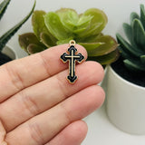 Black Enamel Cross Charms, 25x14mm