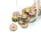 Small Pink and Gold Flower Charms, 16.5x13mm