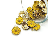 Small Yellow and Gold Flower Charms, 16.5x13mm
