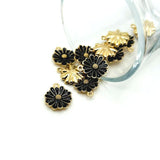 Small Black and Gold Flower Charms, 16.5x13mm