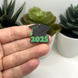 Green and Black 2025 Graduation Cap Charms, 28x25mm
