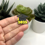 Yellow and Black 2025 Graduation Cap Charms, 28x25mm