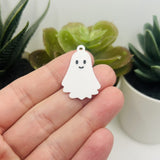 Cute White Smiling Ghost Charms, 30x20mm