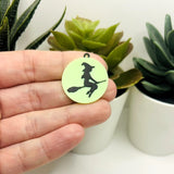 Black Witch on Glow in the Dark Moon Charms, 25x27mm