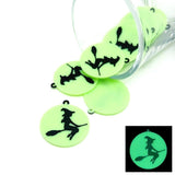 Black Witch on Glow in the Dark Moon Charms, 25x27mm