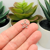 Antique Silver Open Star Charms, 15x12mm