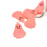 Pink smiling ghost charm, 30x20mm, for Halloween jewelry making and crafts