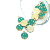 teal green smiley face charm – 14x12mm – cheerful and playful jewelry accessory
