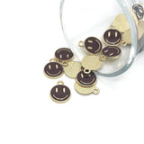 brown enamel smiley face charm – 14x12mm – warm and friendly jewelry accessory
