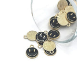 black enamel smiley face charm – 14x12mm – modern and trendy jewelry charm