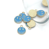 blue enamel smiley face charm – 14x12mm – fun and cheerful jewelry accessory