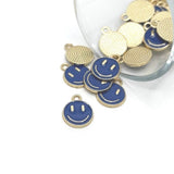 dark blue enamel smiley face charm – 14x12mm – cool and playful jewelry accessory