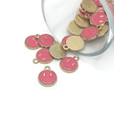 bright pink enamel smiley face charm – 14x12mm – fun and cheerful jewelry accessory