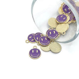 purple enamel smiley face charm – 14x12mm – vibrant and cheerful jewelry accessory