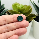 Dark Green Enamel Smiley Face Charms, 14x12mm