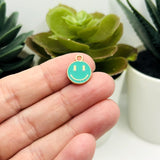Teal Green Enamel Smiley Face Charms, 14x12mm