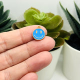 Blue Enamel Smiley Face Charms, 14x12mm