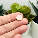 Light Pink Enamel Smiley Face Charms, 14x12mm