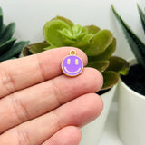 Purple Enamel Smiley Face Charms, 14x12mm