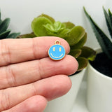 Blue Enamel Smiley Face Charms, 14x12mm
