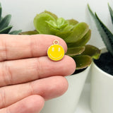 Yellow Enamel Smiley Face Charms, 14x12m