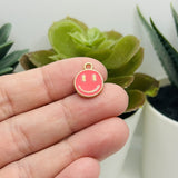 Bright Pink Enamel Smiley Face Charms, 14x12mm