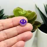 Purple Enamel Smiley Face Charms, 14x12mm