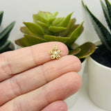 Golden Brass Cubic Zirconia Micro Pave Flower Charm, 10x9 mm