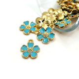 Light Blue and Gold Flower Charms, 16x13mm