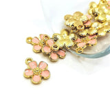 Light Pink and Gold Flower Charms, 16x13mm