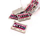 Pink and Silver 80's Cassette Charms, 29x19mm