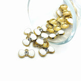 Small White and Gold Bow Charms with Rhinestone, 9x15mm