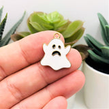 White Enamel Halloween Ghost Charm, 20x18mm