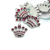 Pink and Silver Rhinestone Crown Charms, 20x21mm
