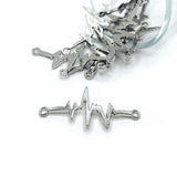 Silver EKG Heartbeat Connector Charms, 44x20mm