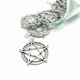 Silver Pentacle Pentagram Wiccan Charms, 31x28mm