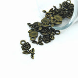 Small Bronze Rose Charms, 21x10mm