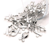 Silver Hope Awareness Ribbon Charms, 19x7.5mm